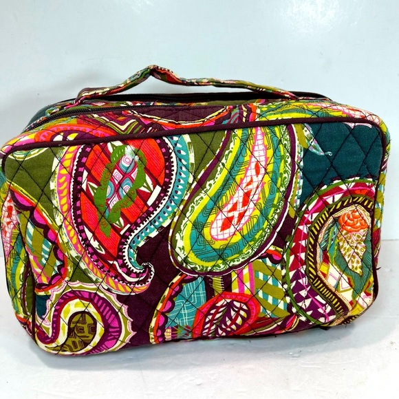 VERA BRADLEY Heirloom Paisley Brown Blue Red Quilted Cosmetic Zipper Bag Lined - Picture 1 of 7